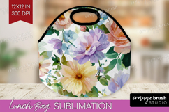 Pastel Flowers Lunch Bag - Summer Lunch Bug PNG Sublimation Product Image 1