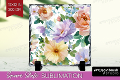 Pastel Flowers Slate PNG - Summer Square Slate Sublimation Product Image 1
