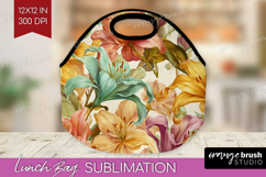 Pastel Flowers Lunch Bag - Summer Lunch Bug PNG Sublimation Product Image 1