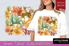Pastel Flowers Square Tshirt Background - Summer PNG Product Image 1