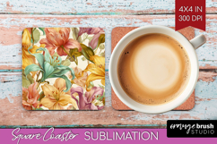 Pastel Flowers Square Coaster - Summer Coaster PNG Product Image 1
