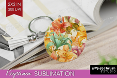 Pastel Flowers Keychain PNG - Summer Keychain Sublimation Product Image 1