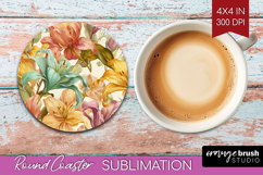 Pastel Flowers Round Coaster - Summer Coaster PNG Product Image 1