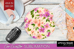 Pastel Flowers Car Coaster - Summer Coaster PNG Sublimation Product Image 1