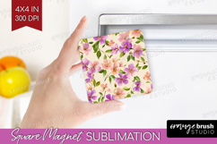 Pastel Flowers Magnet Sublimation - Summer Square Magnet PNG Product Image 1