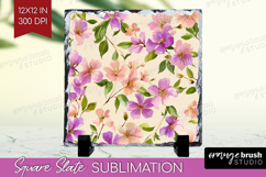 Pastel Flowers Slate PNG - Summer Square Slate Sublimation Product Image 1
