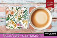 Pastel Flowers Square Coaster - Summer Coaster PNG Product Image 1