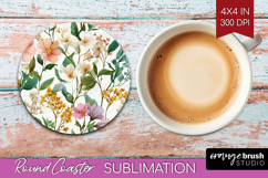 Pastel Flowers Round Coaster - Summer Coaster PNG Product Image 1
