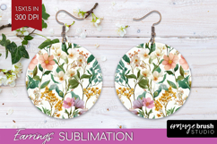 Pastel Flowers Round Earrings - Summer PNG Sublimation Product Image 1