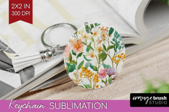 Pastel Flowers Keychain PNG - Summer Keychain Sublimation Product Image 1