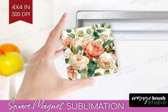 Pastel Flowers Magnet Sublimation - Summer Square Magnet PNG Product Image 1
