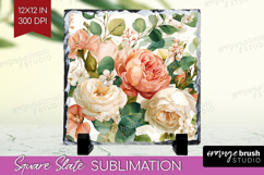 Pastel Flowers Slate PNG - Summer Square Slate Sublimation Product Image 1