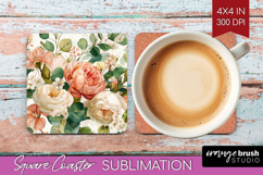 Pastel Flowers Square Coaster - Summer Coaster PNG Product Image 1