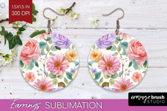 Pastel Flowers Round Earrings - Summer PNG Sublimation Product Image 1