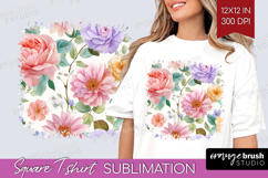 Pastel Flowers Square Tshirt Background - Summer PNG Product Image 1