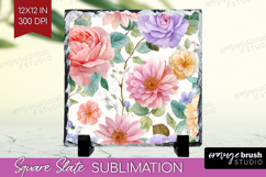 Pastel Flowers Slate PNG - Summer Square Slate Sublimation Product Image 1