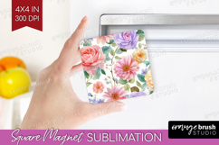 Pastel Flowers Magnet Sublimation - Summer Square Magnet PNG Product Image 1