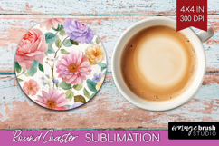 Pastel Flowers Round Coaster - Summer Coaster PNG Product Image 1