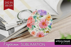 Pastel Flowers Keychain PNG - Summer Keychain Sublimation Product Image 1