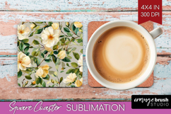 Pastel Flowers Square Coaster - Summer Coaster PNG Product Image 1