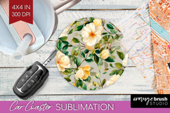 Pastel Flowers Car Coaster - Summer Coaster PNG Sublimation Product Image 1