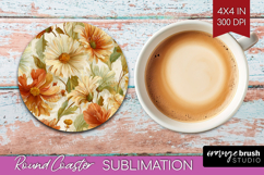 Pastel Flowers Round Coaster - Summer Coaster PNG Product Image 1