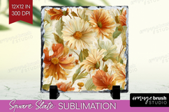 Pastel Flowers Slate PNG - Summer Square Slate Sublimation Product Image 1