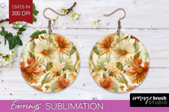 Pastel Flowers Round Earrings - Summer PNG Sublimation Product Image 1