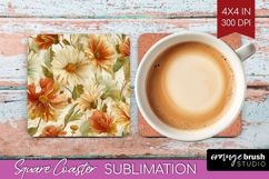 Pastel Flowers Square Coaster - Summer Coaster PNG Product Image 1