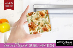 Pastel Flowers Magnet Sublimation - Summer Square Magnet PNG Product Image 1