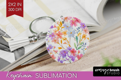 Pastel Flowers Keychain PNG - Summer Keychain Sublimation Product Image 1