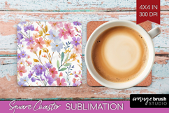 Pastel Flowers Square Coaster - Summer Coaster PNG Product Image 1