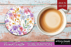 Pastel Flowers Round Coaster - Summer Coaster PNG Product Image 1
