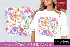 Pastel Flowers Square Tshirt Background - Summer PNG Product Image 1