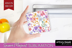 Pastel Flowers Magnet Sublimation - Summer Square Magnet PNG Product Image 1