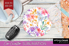 Pastel Flowers Car Coaster - Summer Coaster PNG Sublimation Product Image 1