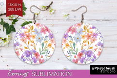 Pastel Flowers Round Earrings - Summer PNG Sublimation Product Image 1