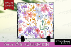 Pastel Flowers Slate PNG - Summer Square Slate Sublimation Product Image 1