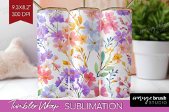 Pastel Flowers Tumbler Wrap - Summer Tumbler PNG Sublimation Product Image 1
