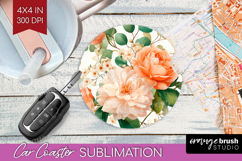 Pastel Flowers Car Coaster - Summer Coaster PNG Sublimation Product Image 1