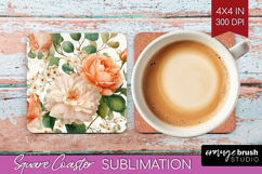 Pastel Flowers Square Coaster - Summer Coaster PNG Product Image 1