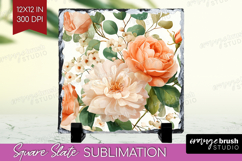 Pastel Flowers Slate PNG - Summer Square Slate Sublimation Product Image 1