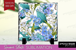 Pastel Flowers Slate PNG - Summer Square Slate Sublimation Product Image 1