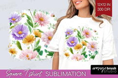 Pastel Flowers Square Tshirt Background - Summer PNG Product Image 1
