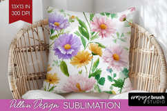 Pastel Flowers Pillow Sublimation - Summer Pillow Cover PNG Product Image 1