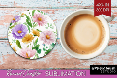 Pastel Flowers Round Coaster - Summer Coaster PNG Product Image 1