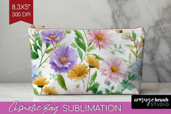 Pastel Flowers Cosmetic Bag - Summer Makeup Bag PNG Product Image 1