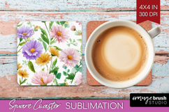 Pastel Flowers Square Coaster - Summer Coaster PNG Product Image 1