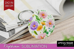 Pastel Flowers Keychain PNG - Summer Keychain Sublimation Product Image 1