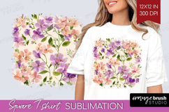 Pastel Flowers Square Tshirt Background - Summer PNG Product Image 1